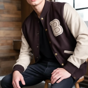 Men's Brown Wool Varsity Jacket