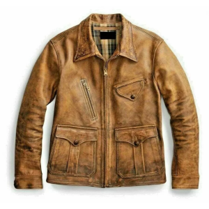 1920's Newboy Vintage Look Distressed Tan Real Cowhide Jacket Men Coat