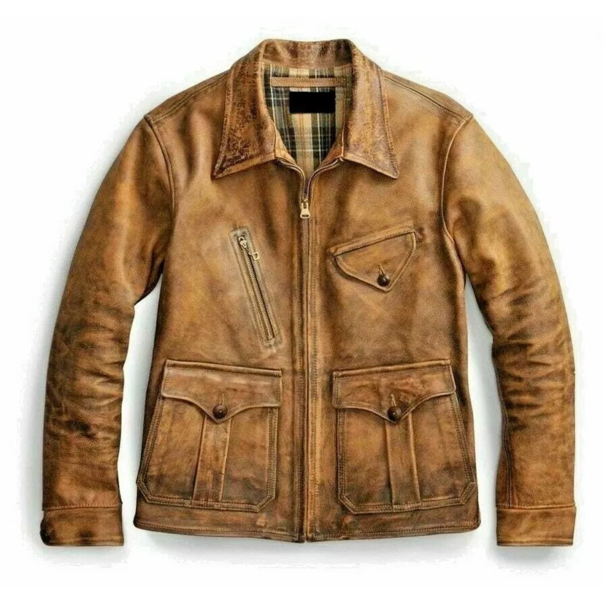 1920's Newboy Vintage Look Distressed Tan Real Cowhide Jacket Men Coat