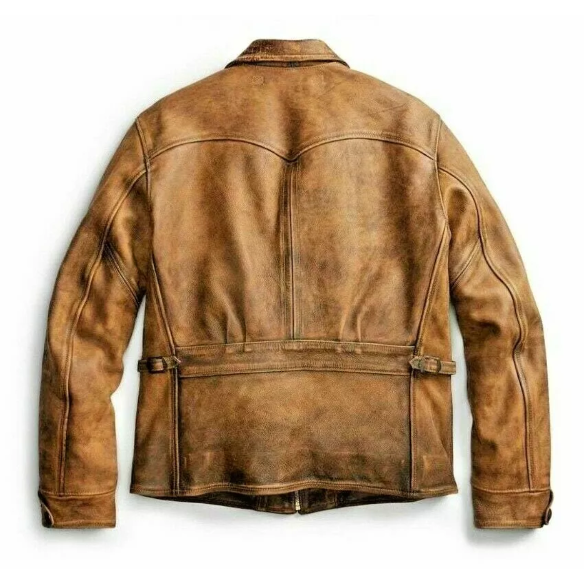 1920's Newboy Vintage Look Distressed Tan Real Cowhide Jacket Men Coat - Image 2