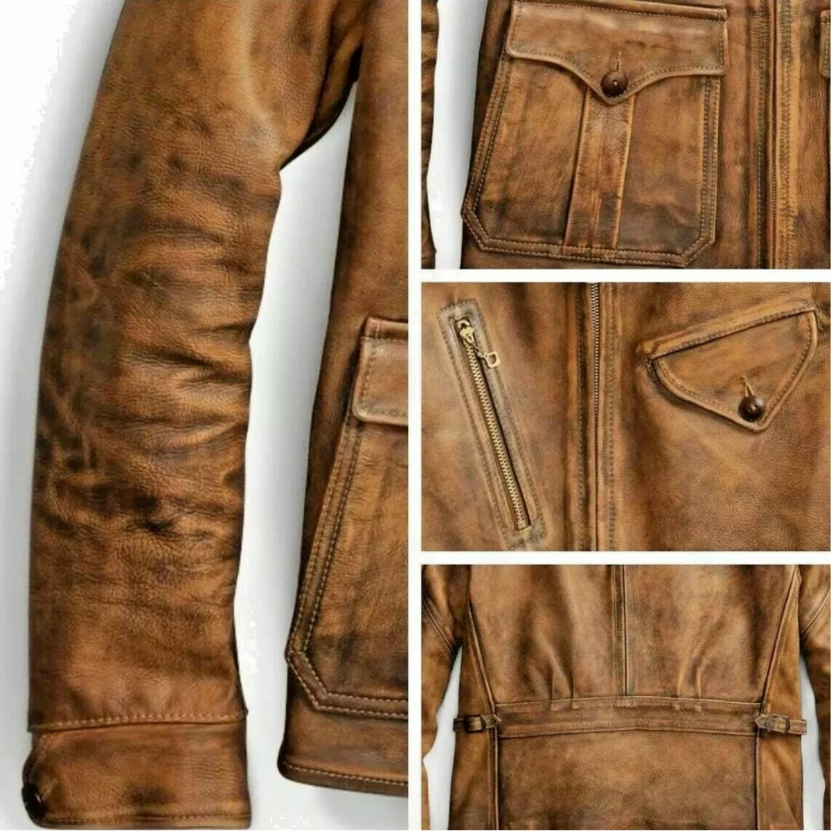 1920's Newboy Vintage Look Distressed Tan Real Cowhide Jacket Men Coat - Image 3
