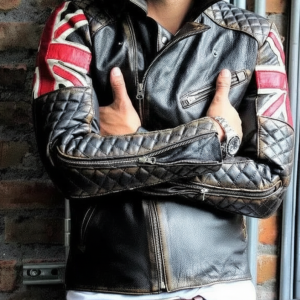 Men's British Flag Cowhide Motorcycle Jacket