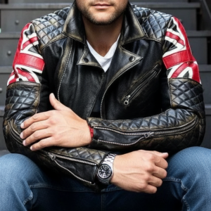 Men's British Flag Cowhide Motorcycle Jacket