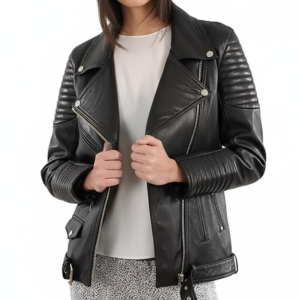 Genuine real Cowhide Jacket for Women | Slim Fit Black Biker Bomber Coat