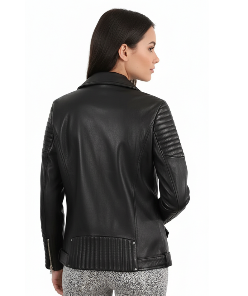 Genuine real Cowhide Jacket for Women | Slim Fit Black Biker Bomber Coat - Image 2