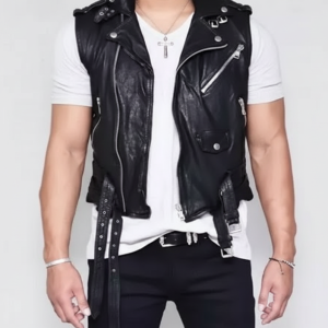 Men's Real Black Cowhide Motorcycle Vest