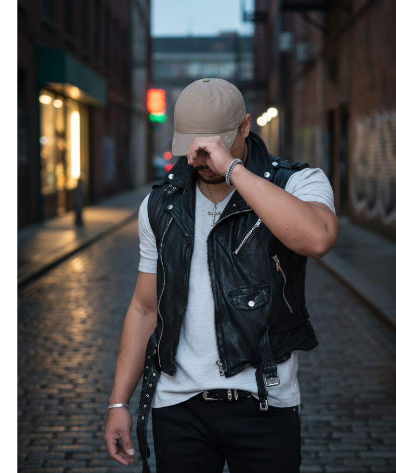 Men's Real Black Cowhide Motorcycle Vest - Image 2