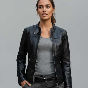 Women's Black Real Cowhide Biker Jacket