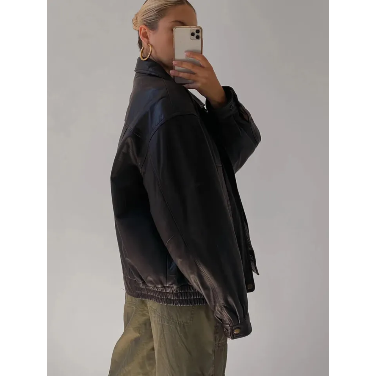 90's Oversized Bomber Jacket Retro Vintage Classic Cowhide Jacket - Image 2