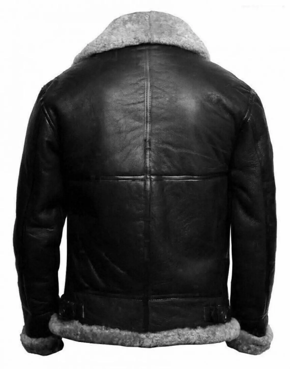 Aviator Black RAF B3 Shearling Grey Fur Cowhide Jacket - Image 2