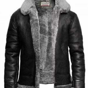 Aviator Black RAF B3 Shearling Grey Fur Cowhide Jacket