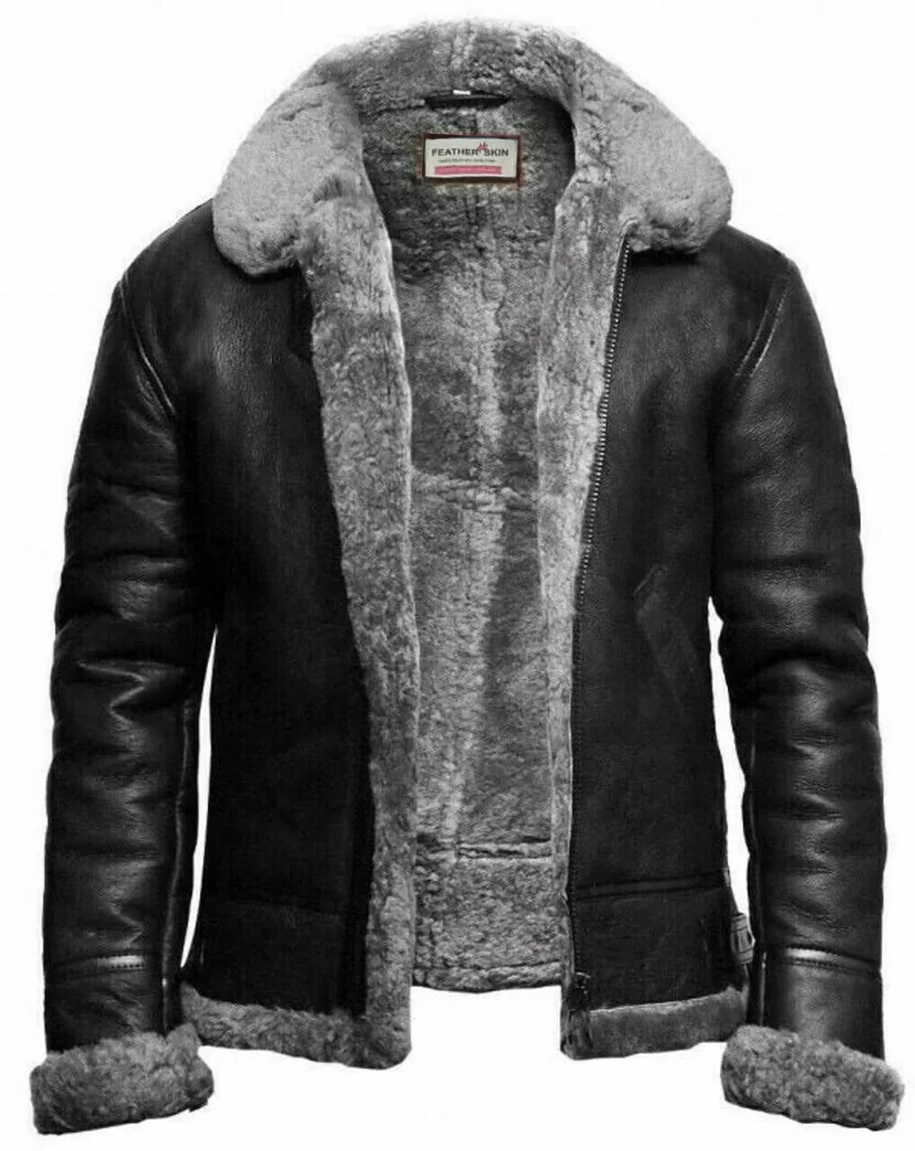 Aviator Black RAF B3 Shearling Grey Fur Cowhide Jacket