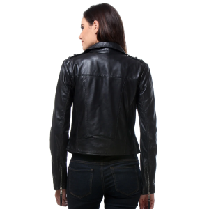 BLACK FULL SLEEVES Cowhide JACKET WITH ZIPPER POCKET ADJUSTABLE WAIST BELT FOR LADIES BY BRUNE & BARESKIN