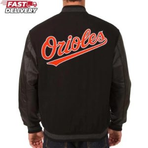 Baltimore Orioles Black Wool and Genuine Cowhide Varsity Letterman Men's Jacket