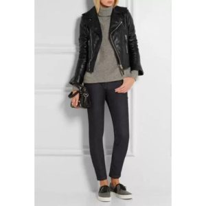 Black Women's real Slim Fit Biker Style Real Cowhide Jacket