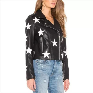 Black Ladies Genuine Cowhide Jacket Women, Fashion Cowhide Jacket Women Star Jacket
