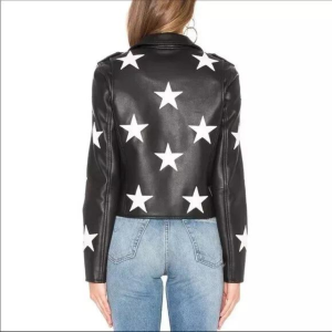 Black Ladies Genuine Cowhide Jacket Women, Fashion Cowhide Jacket Women Star Jacket