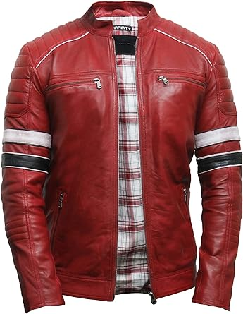 Black Cowhide Jacket Mens - Cafe Racer Real sheepskin Cowhide Distressed Motorcycle Jacket - Image 2