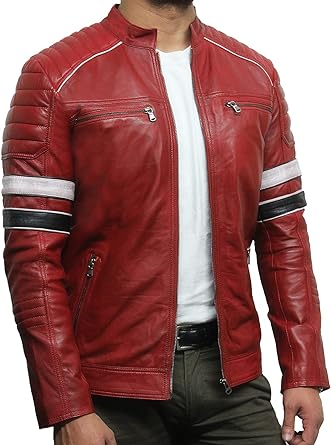 Black Cowhide Jacket Mens - Cafe Racer Real sheepskin Cowhide Distressed Motorcycle Jacket