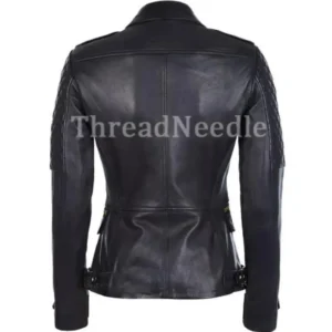 Black Women's Quilted Slim Fit Biker Style Moto Real Cowhide Jacket