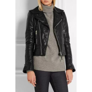Black Women's real Slim Fit Biker Style Real Cowhide Jacket