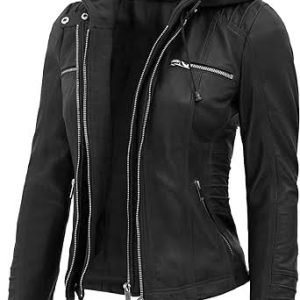 Blingsoul Cowhide Jacket Women - Real real Womens Cowhide Jackets with Removable Hood