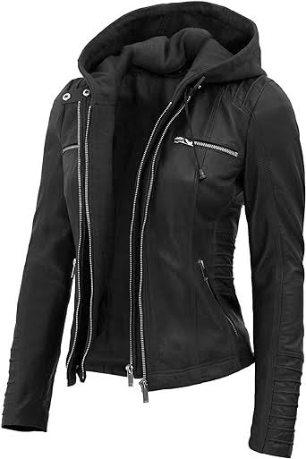 Blingsoul Cowhide Jacket Women - Real real Womens Cowhide Jackets with Removable Hood
