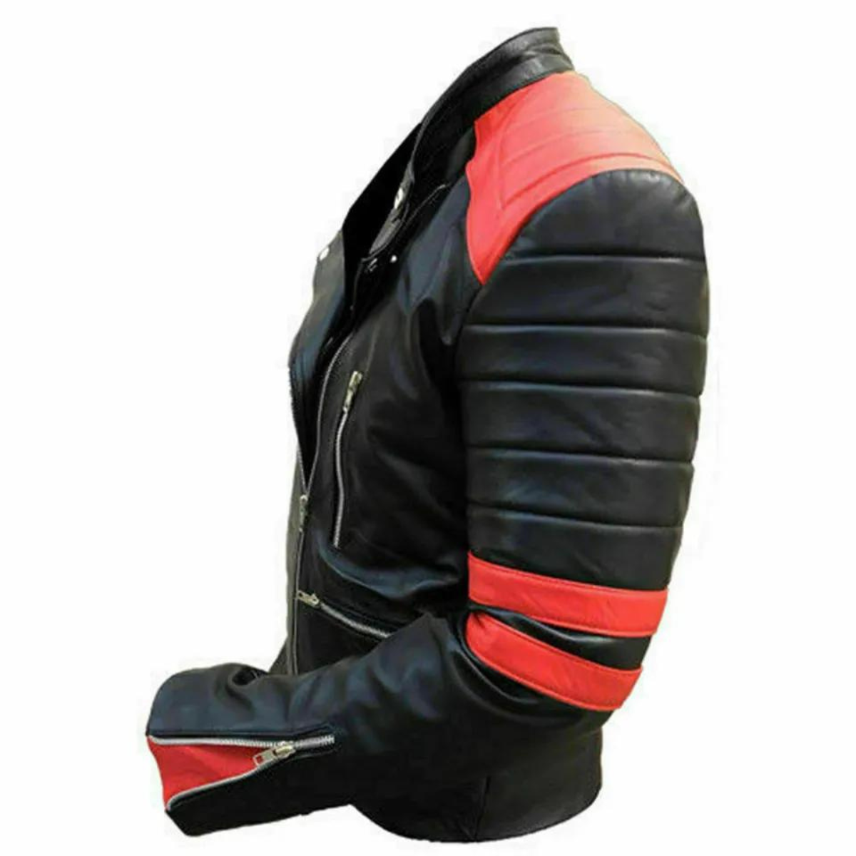 Brando Classic Biker Red and Black Vintage Real Cowhide Jacket for men - Image 2
