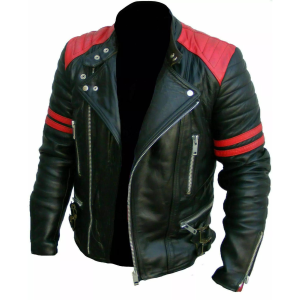 Brando Classic Biker Red and Black Vintage Real Cowhide Jacket for men