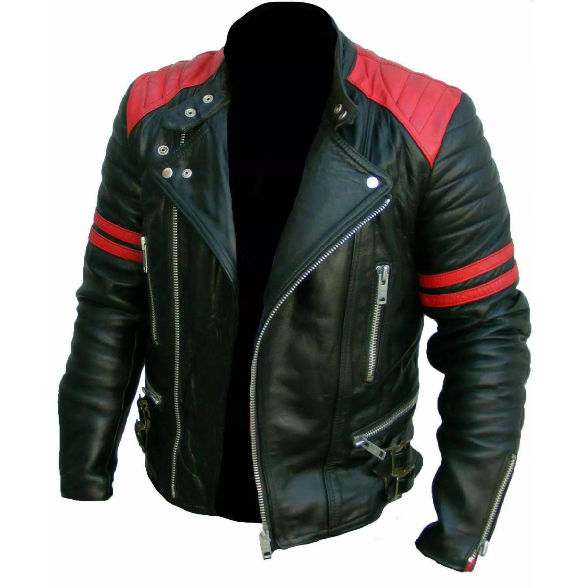 Brando Classic Biker Red and Black Vintage Real Cowhide Jacket for men