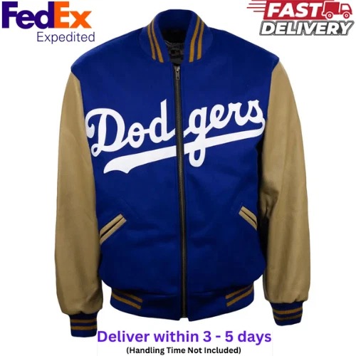 Brooklyn Dodgers 1951 Wool & Cowhide Full-Zip Varsity Letterman Men's Jacket - Image 4
