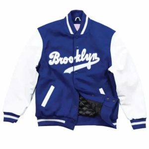 Brooklyn Dodgers Blue Wool Genuine Cowhide Sleeves Varsity Women Bomber Jacket