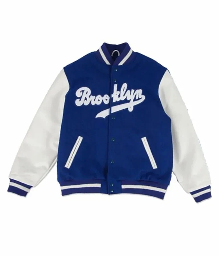 Brooklyn Dodgers Blue Wool Genuine Cowhide Sleeves Varsity Men's Bomber Jacket