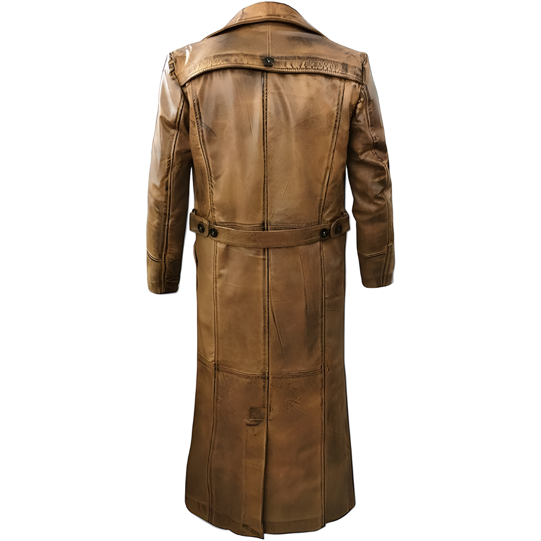 Brown Trench Coat, Distressed Cowhide, Vintage Style, Below Knee Long Coat - Image 3