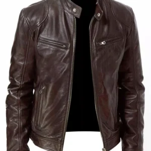 Cafe Racer Biker Cowhide Jacket Soft Sheep Skin Cowhide Black & Brown
