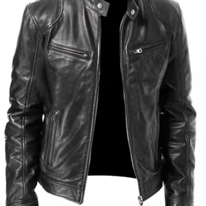 Cafe Racer Biker Cowhide Jacket Soft Sheep Skin Cowhide Black & Brown