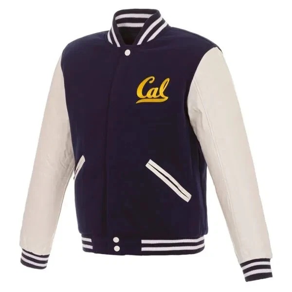 California Golden Bears Navy Blue Wool and Genuine Cowhide Varsity Women's Jacket - Image 2