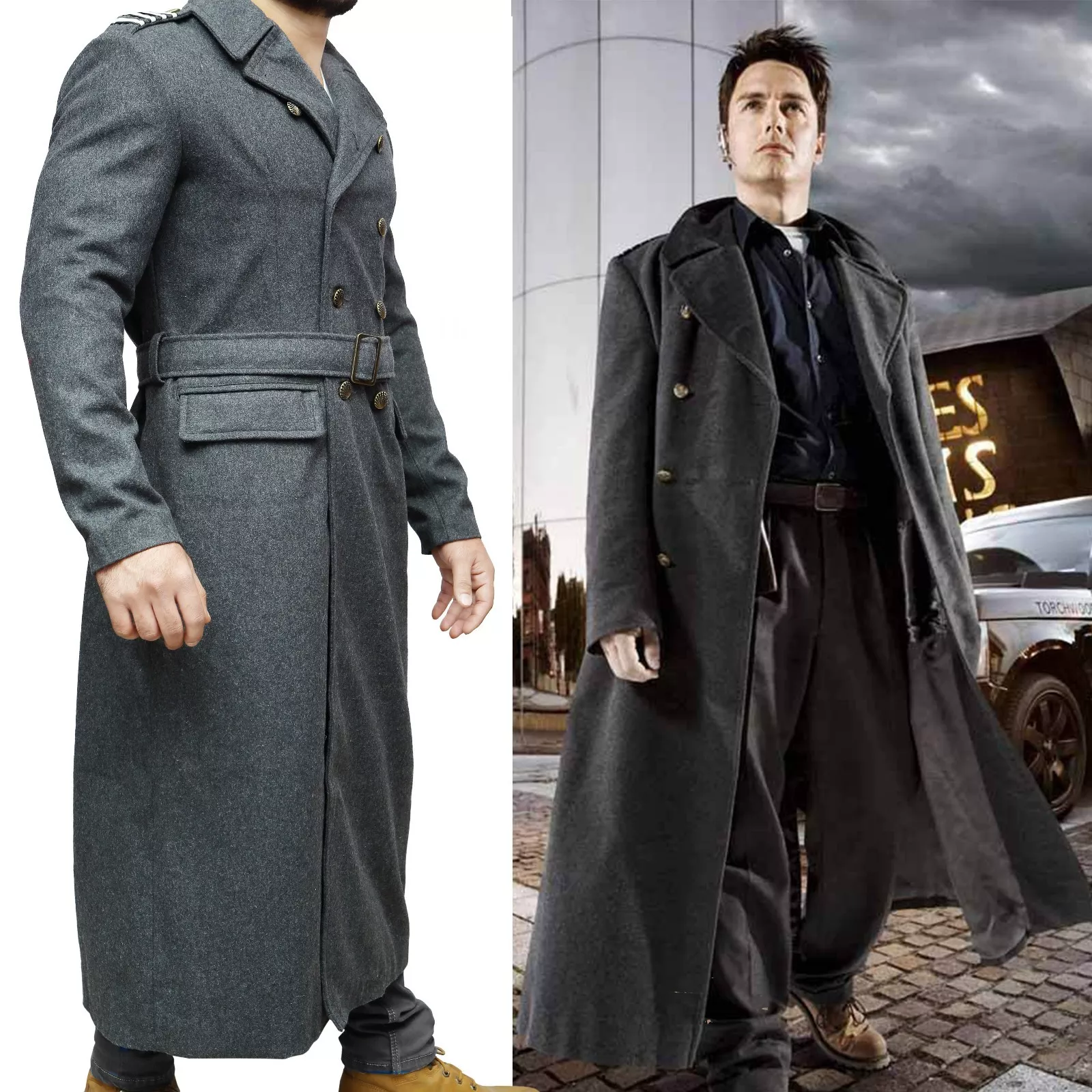 Captain Jack Harkness Grey Wool Fabric Fashion Cabin - Image 4