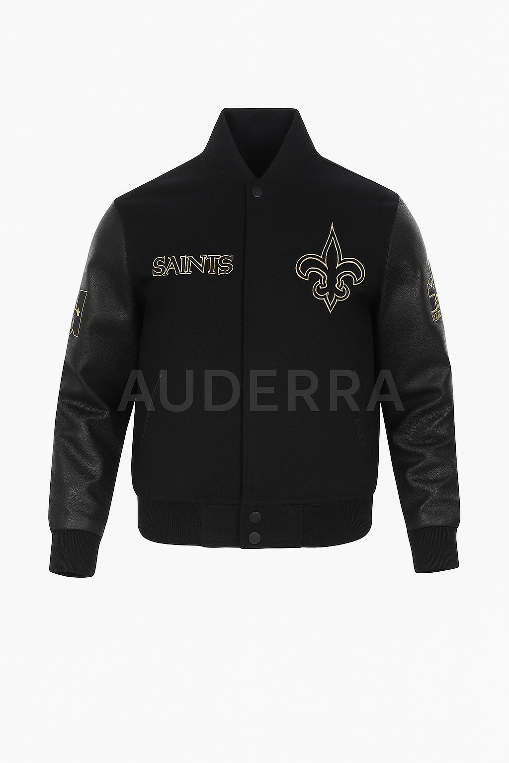New Orleans Saints Black Wool Genuine Cowhide Sleeves Varsity Letterman Jacket - Image 2