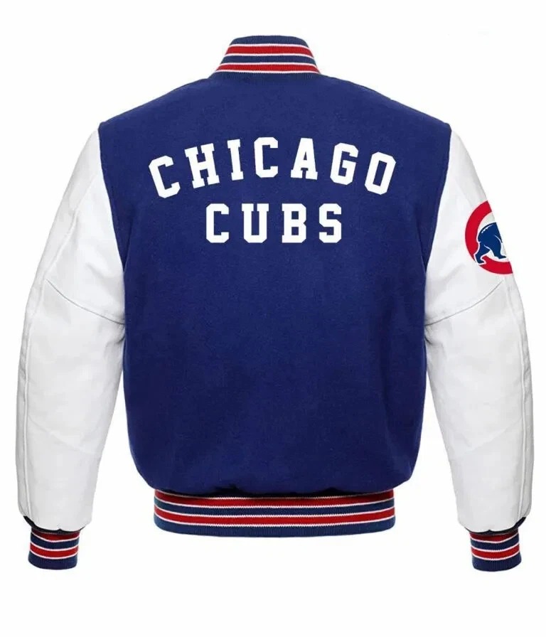 Chicago Cubs Blue Wool & White Genuine Cowhide Sleeves Varsity Letterman Jacket - Image 3