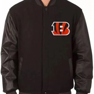 Cincinnati Bengals Black Wool and Genuine Cowhide Sleeves Varsity Men's Jacket