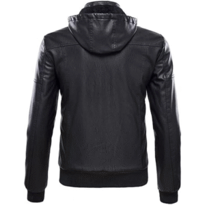 Classic Removable Black Hooded Mens Real Cowhide Jacket Shirt Look