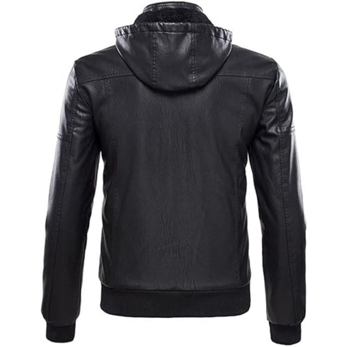 Classic Removable Black Hooded Mens Real Cowhide Jacket Shirt Look - Image 2