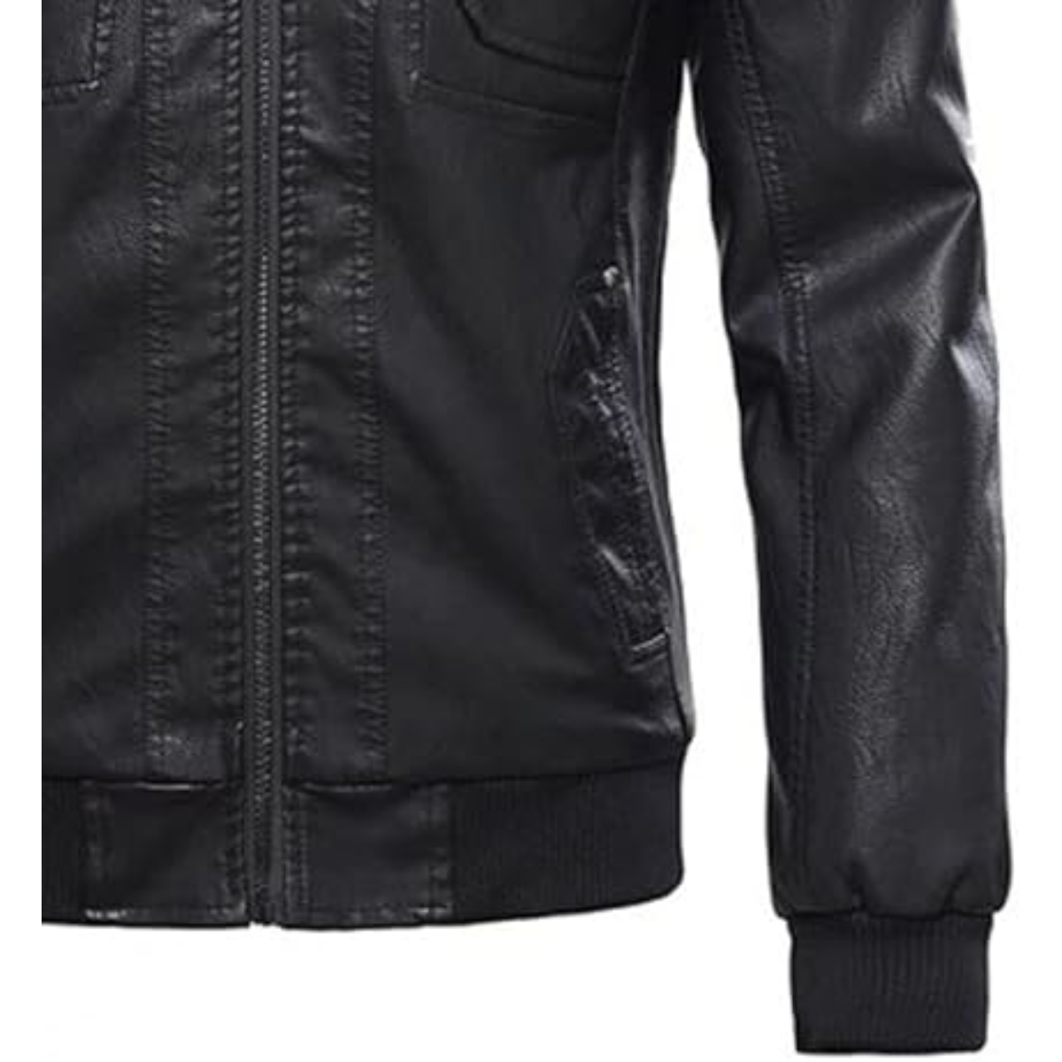 Classic Removable Black Hooded Mens Real Cowhide Jacket Shirt Look - Image 4