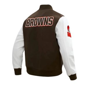 Cleveland Browns Brown Wool Genuine White Cowhide Varsity Women_s Letterman Jacket