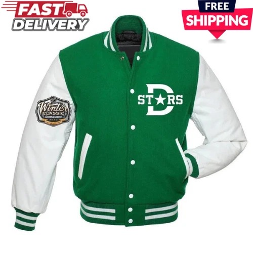 Dallas Stars Classic Green Wool Genuine Cowhide Sleeves Varsity Letterman Jacket