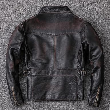 Distressed Men's Cowhide Jacket Vintage Black 100% Calfskin Coat - Image 2