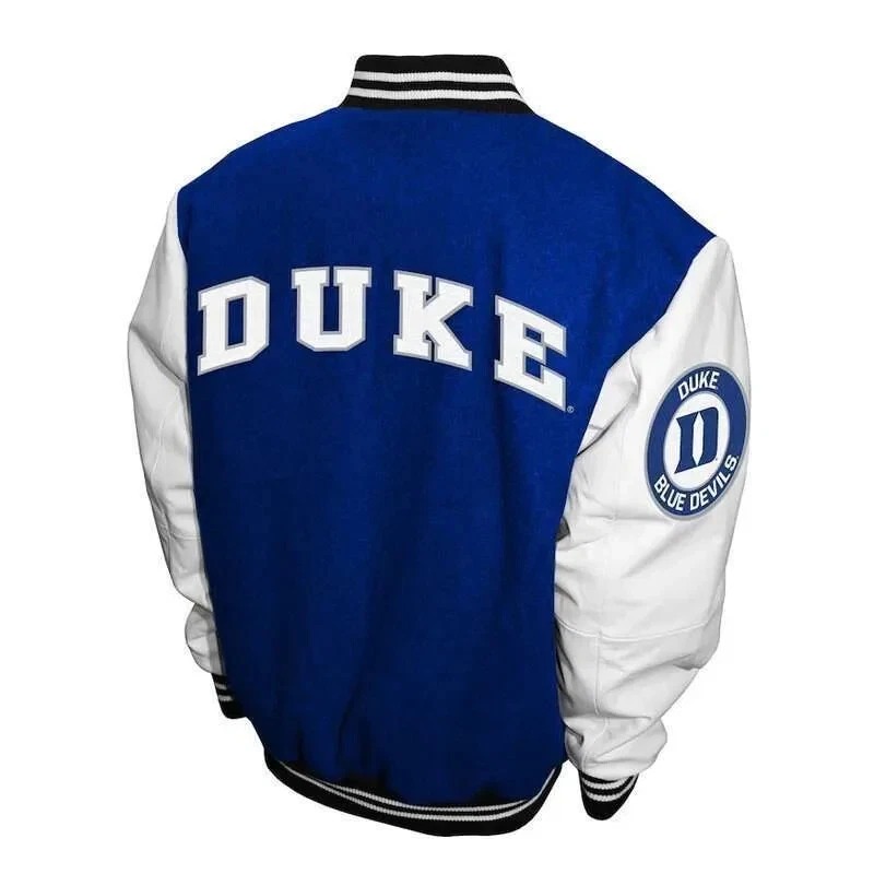 Duke Blue Devils Graduate Varsity Wool Cowhide Sleeves Women Letterman Jacket - Image 3
