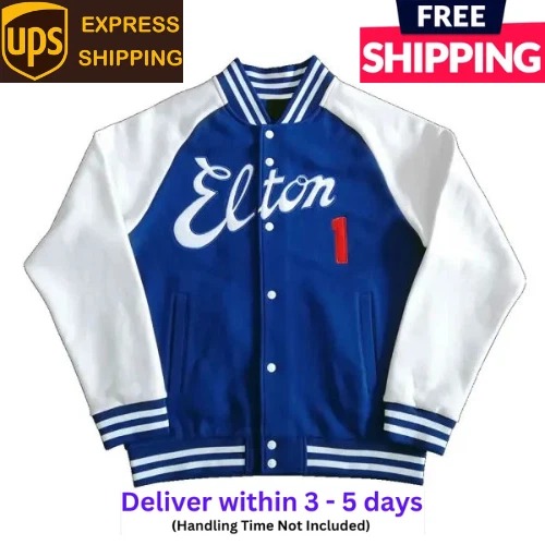 Elton John Dodger Wool & Genuine Cowhide Sleeves Varsity Women's Letterman Jacket - Image 4