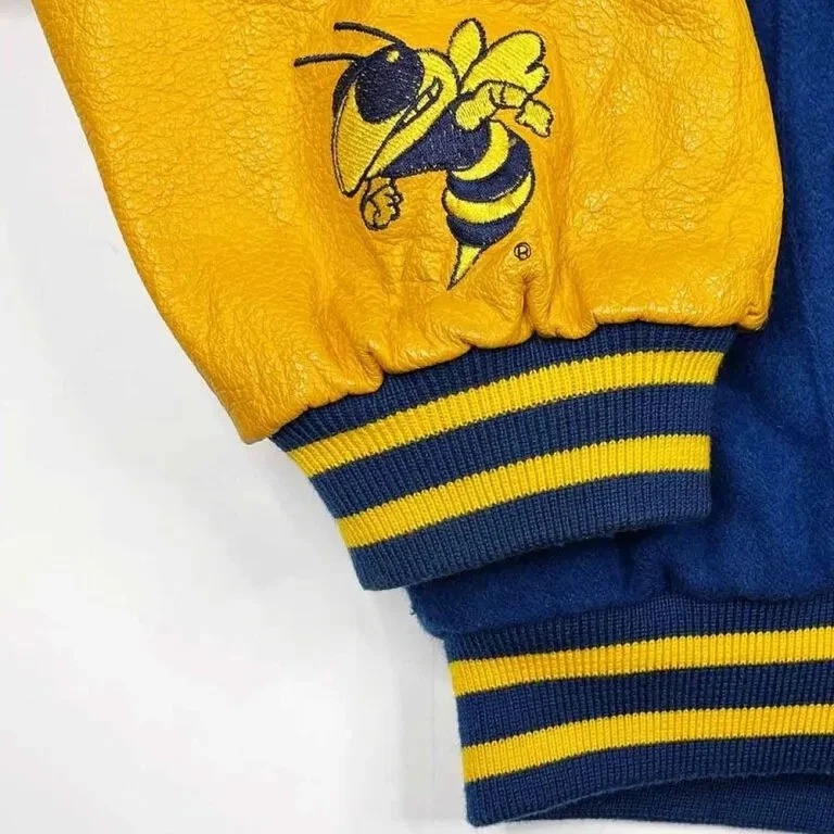 Georgia Tech 90’s Blue Wool Genuine Cowhide Sleeves Varsity Letterman Men Jacket - Image 3